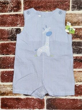 NWT Zu by Petit Ami blue giraffe shortall 6m baby boys boutique